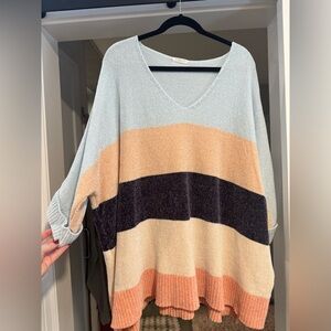 Chic Soul PLUS Striped V-Neck Sweater